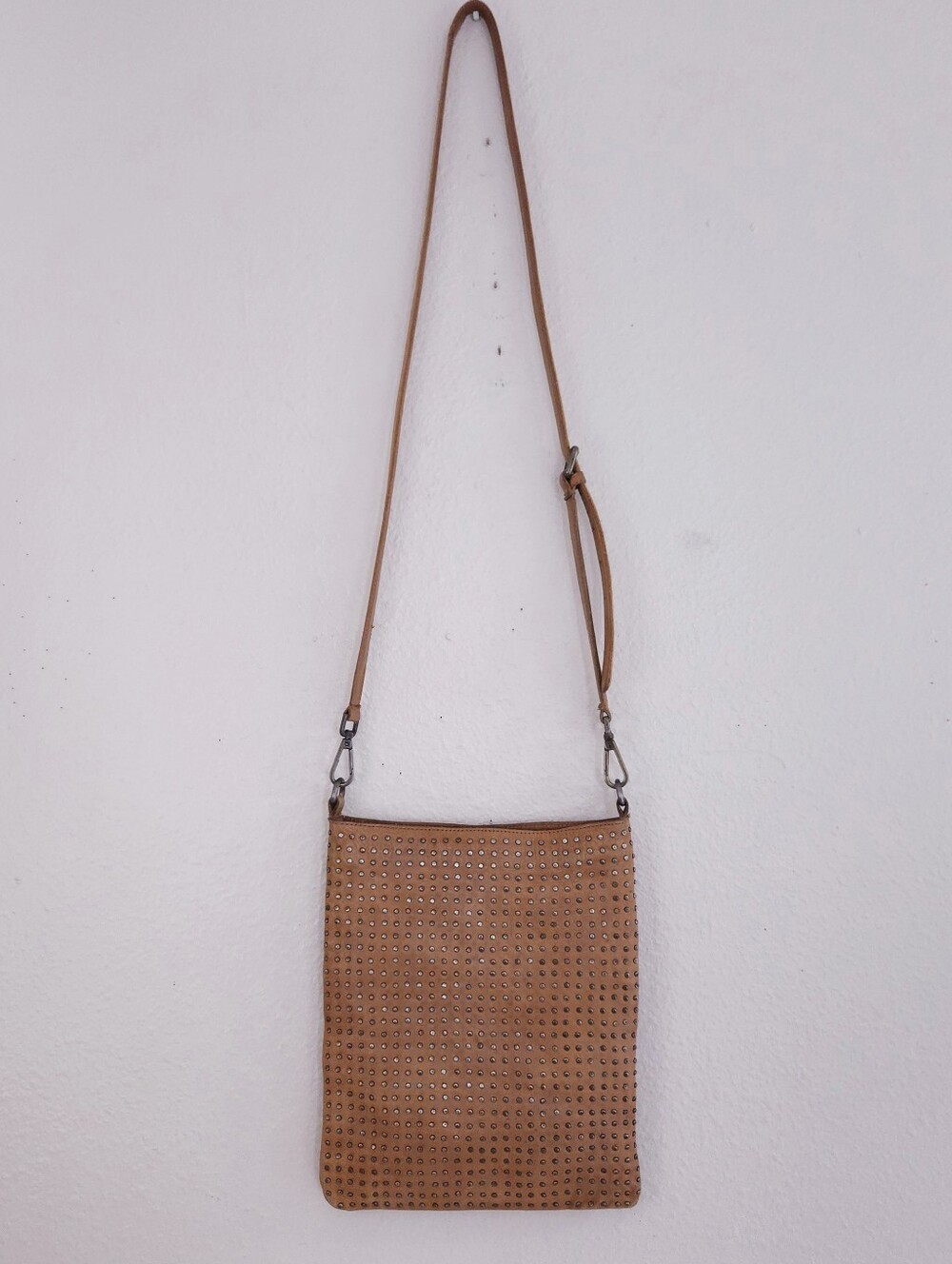 PLATANIA Italy Studded Brown Leather Crossbody Bag Purse